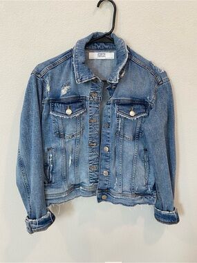 Zara Light Blue Distressed Denim Jacket